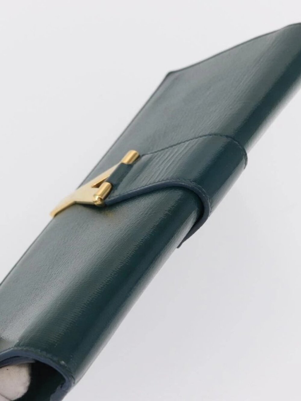 SAINT LAURENT Y Line Clutch Bag Patent leather Green Gold Auth 163062 - Picture 7 of 16